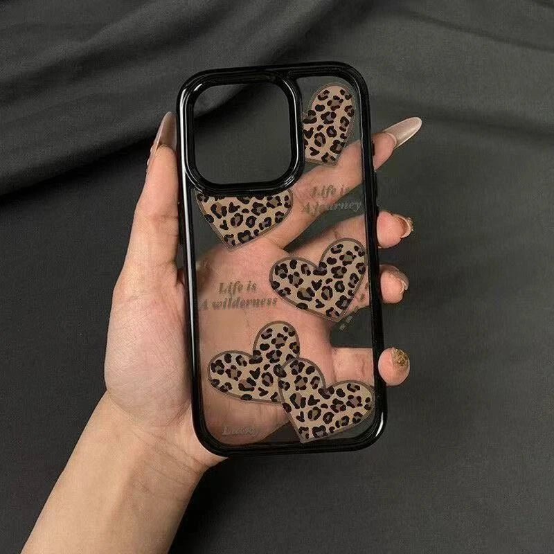 Leopard Clear Phone Case With Heart Motif