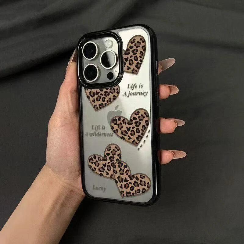Leopard Clear Phone Case With Heart Motif