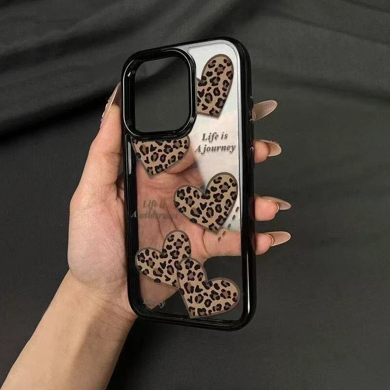 Leopard Clear Phone Case With Heart Motif