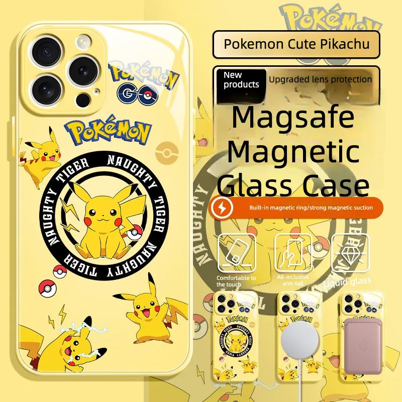 Pokemon Pikachu Glass Magsafe Magnetic Phone Case Cover For iPhone