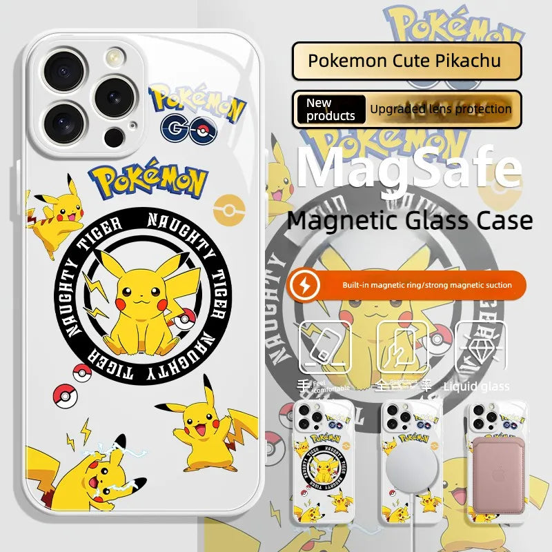 Pokemon Pikachu Glass Magsafe Magnetic Phone Case Cover For iPhone