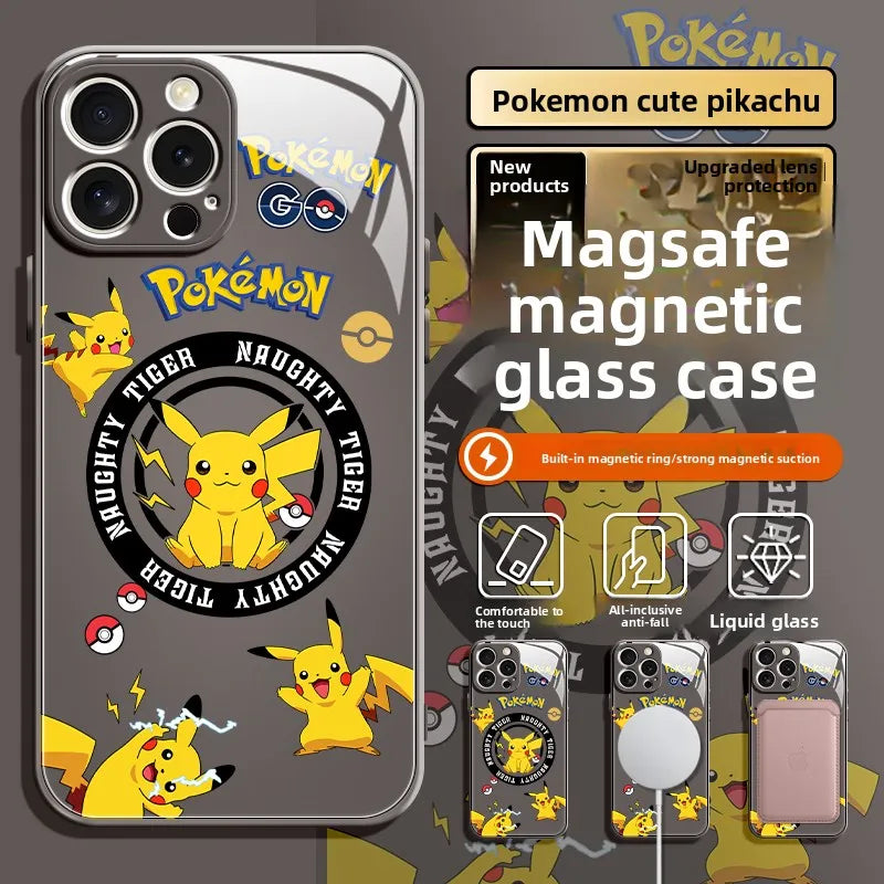 Pokemon Pikachu Glass Magsafe Magnetic Phone Case Cover For iPhone