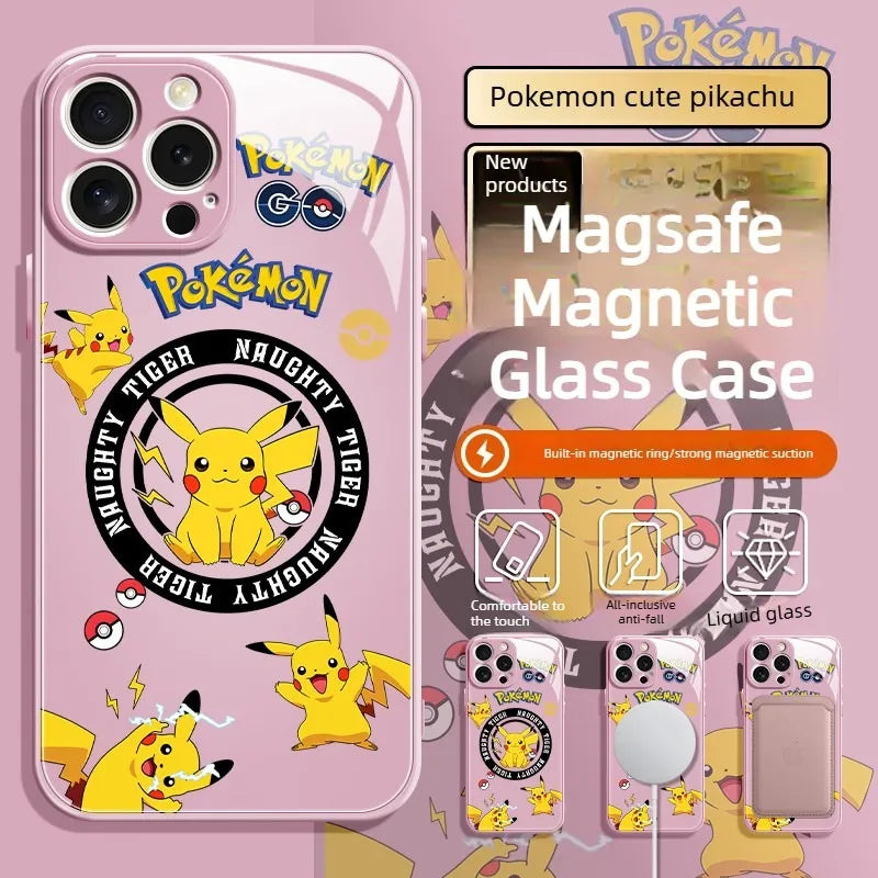 Pokemon Pikachu Glass Magsafe Magnetic Phone Case Cover For iPhone