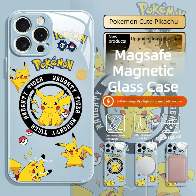 Pokemon Pikachu Glass Magsafe Magnetic Phone Case Cover For iPhone