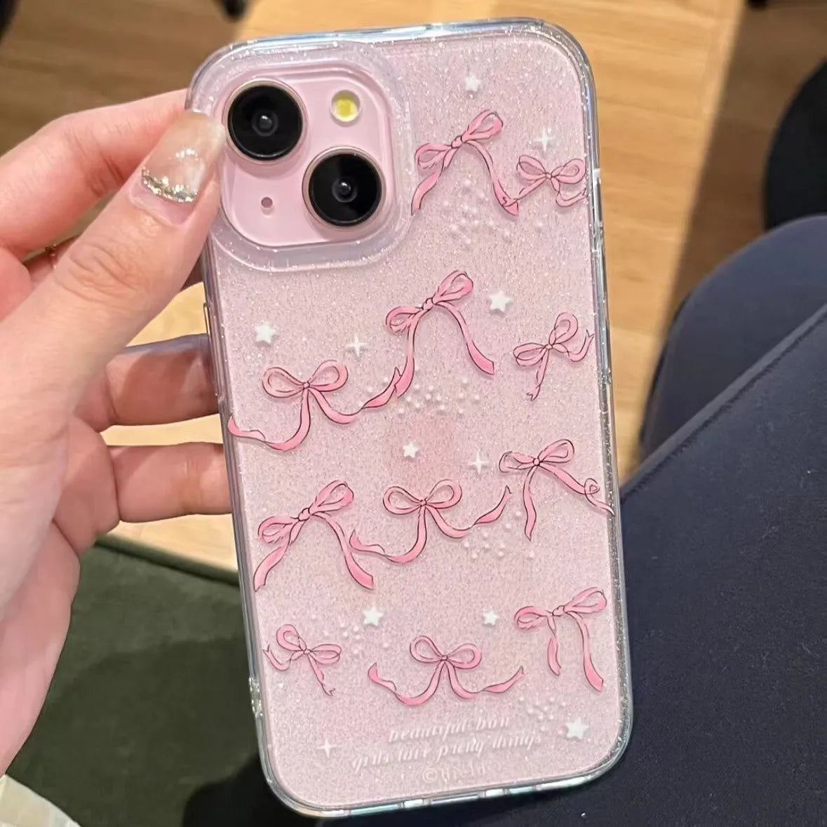 Pink Bow Clear Apple Phone Case for iPhone