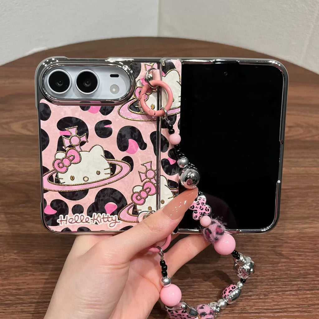 Pink Leopard Hello Kitty Apple iPhone Duo Phone Case with Pink Phone Strap