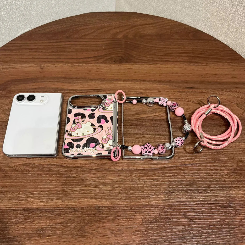 Pink Leopard Hello Kitty Apple iPhone Duo Phone Case with Pink Phone Strap
