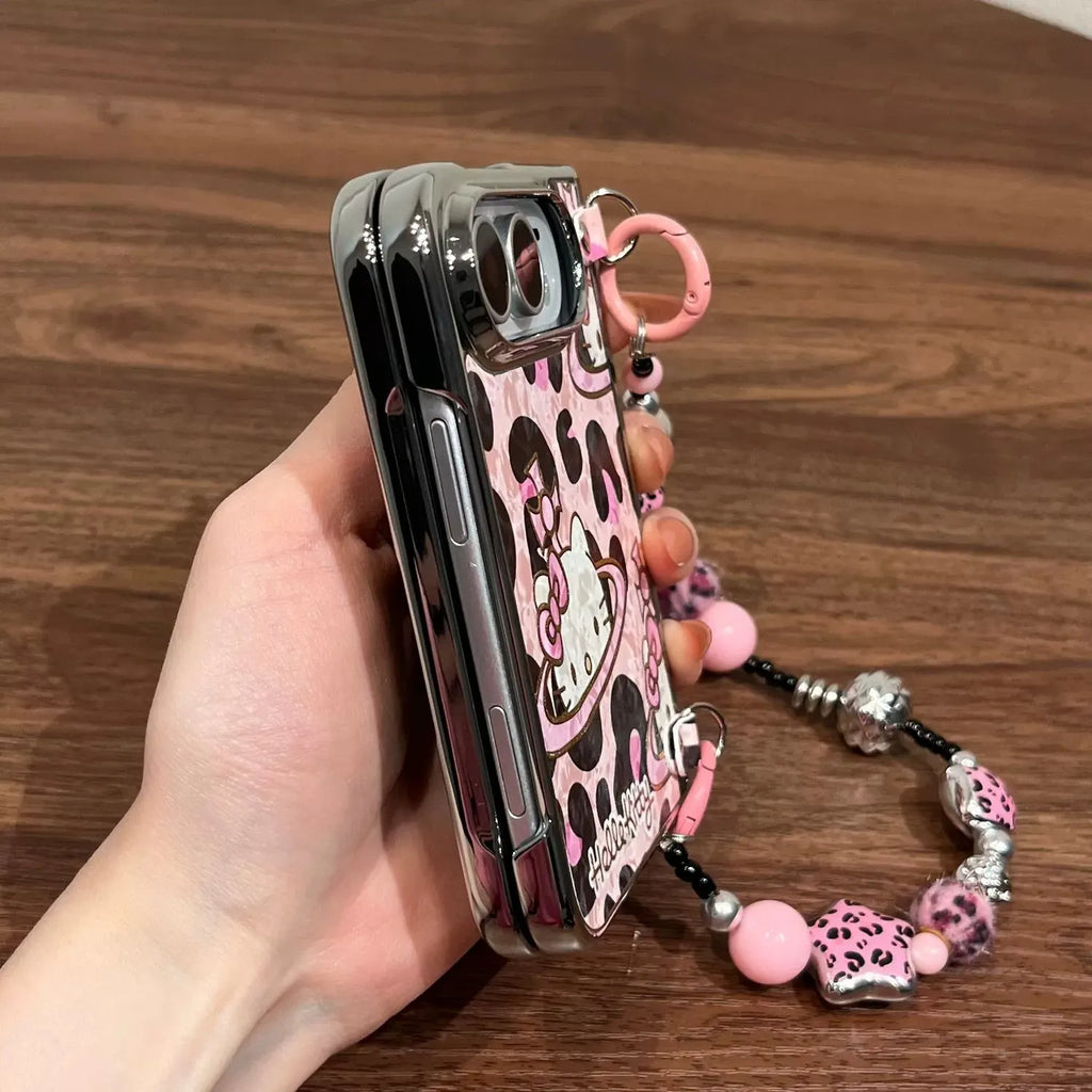 Pink Leopard Hello Kitty Apple iPhone Duo Phone Case with Pink Phone Strap