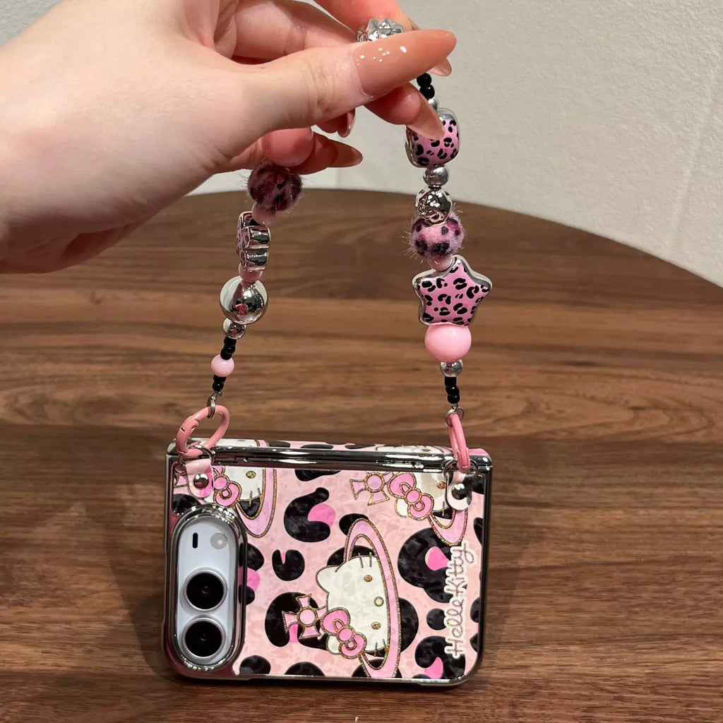 Pink Leopard Hello Kitty Apple iPhone Duo Phone Case with Pink Phone Strap