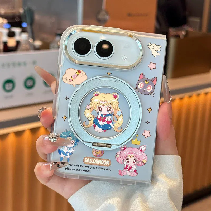 Sailor Moon Cute Anime iPhone Duo Phone Case Protective Case with Magnetic Invisible Ring Kickstand