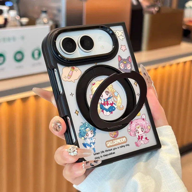 Sailor Moon Cute Anime iPhone Duo Phone Case Protective Case with Magnetic Invisible Ring Kickstand