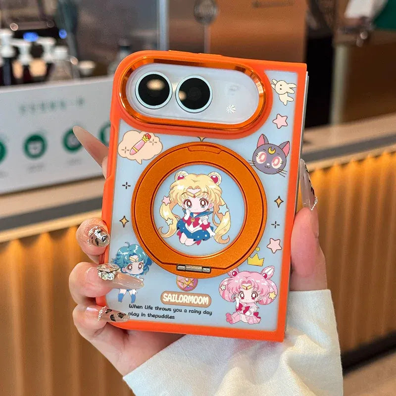 Sailor Moon Cute Anime iPhone Duo Phone Case Protective Case with Magnetic Invisible Ring Kickstand