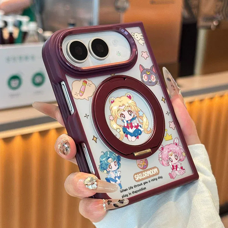 Sailor Moon Cute Anime iPhone Duo Phone Case Protective Case with Magnetic Invisible Ring Kickstand