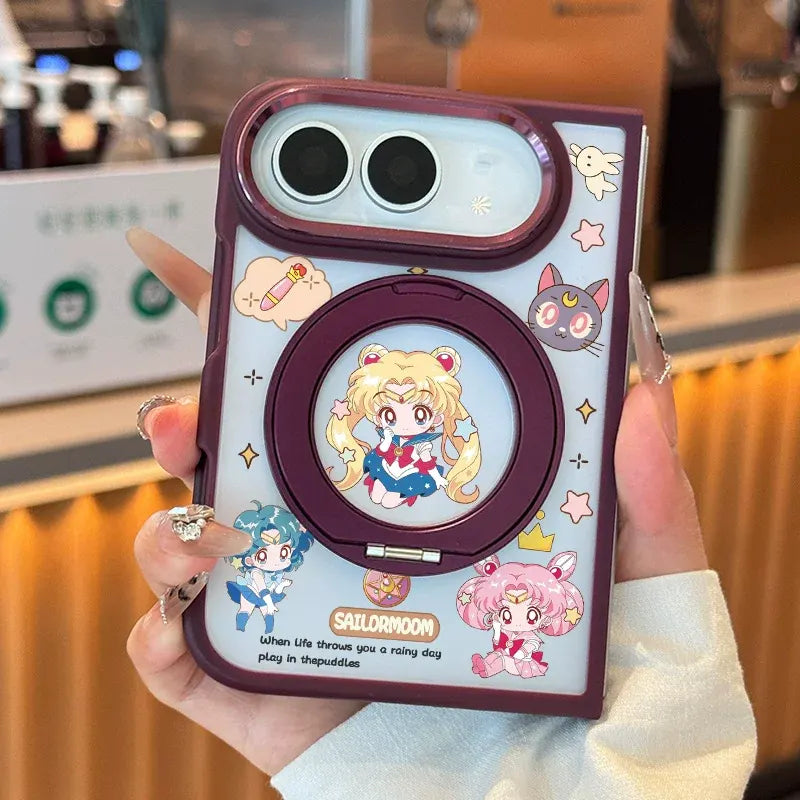 Sailor Moon Cute Anime iPhone Duo Phone Case Protective Case with Magnetic Invisible Ring Kickstand
