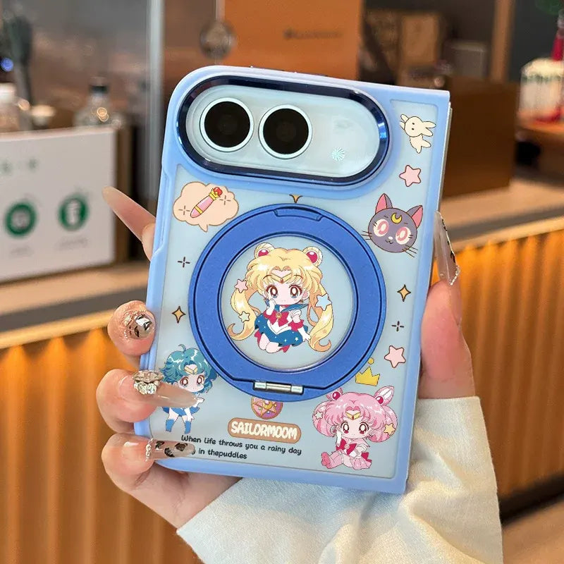 Sailor Moon Cute Anime iPhone Duo Phone Case Protective Case with Magnetic Invisible Ring Kickstand