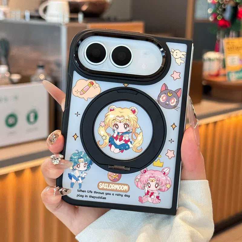 Sailor Moon Cute Anime iPhone Duo Phone Case Protective Case with Magnetic Invisible Ring Kickstand