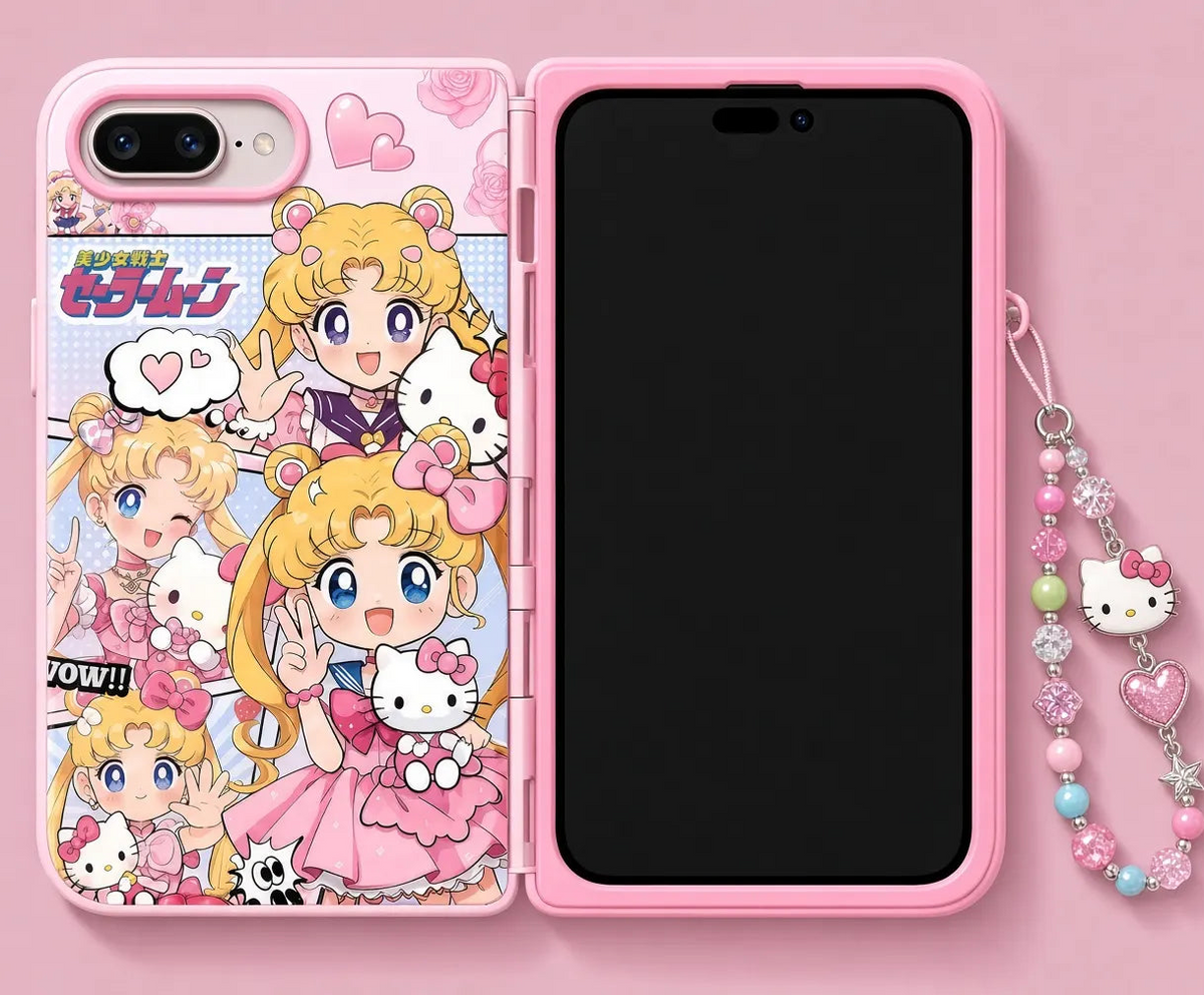 Anime Sailor Moon iPhone Duo Magsafe Phone Case with Pink Phone Strap