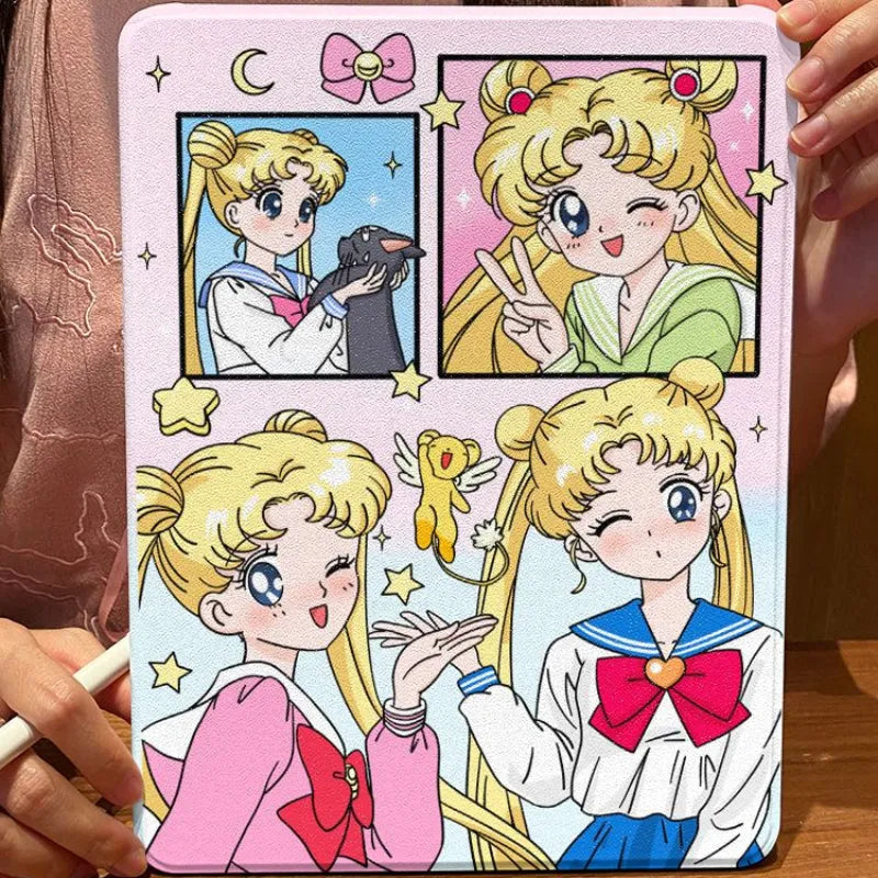Funda protectora rosa para iPad de Apple con diseño de Sailor Moon