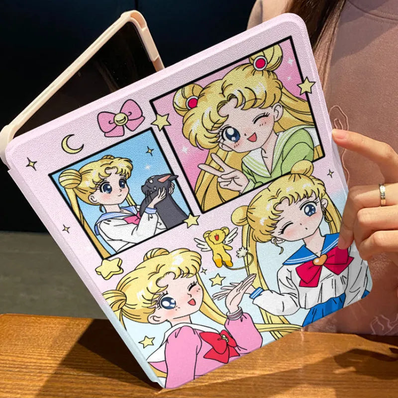 Funda protectora rosa para iPad de Apple con diseño de Sailor Moon