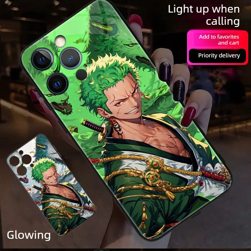 Funda para teléfono luminosa con luz brillante de ONE PIECE Luffy Zoro para llamadas telefónicas